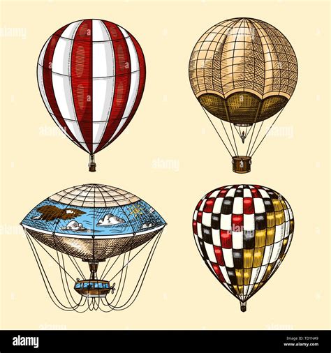 Hot Air Balloons Vector Retro Flying Airships With Decorative Elements