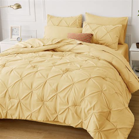 Bedsure California King Comforter Set Cal King Bed Set 7 Pieces Pinch Pleat Yellow Cali King