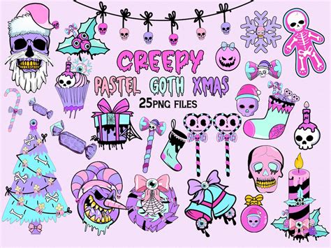 Creepy Christmas Pastel Goth Clipart Bundle Alternative Scary