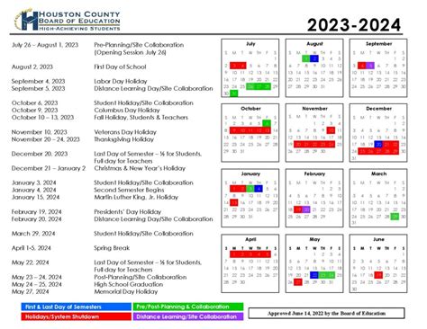 Houston County Schools Calendar 2023-2024 in PDF