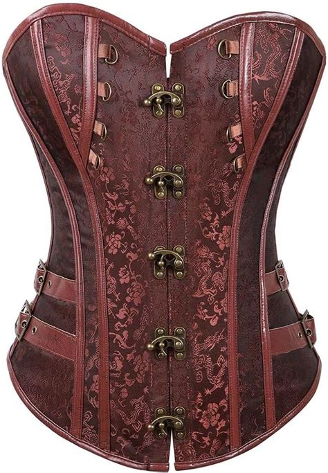 Amazon Steampunk Corset Bustier Top Leather Basques Womens