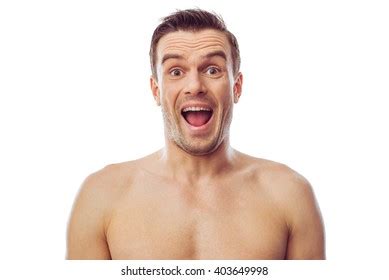 Portrait Happy Handsome Naked Man Looking Stock Photo