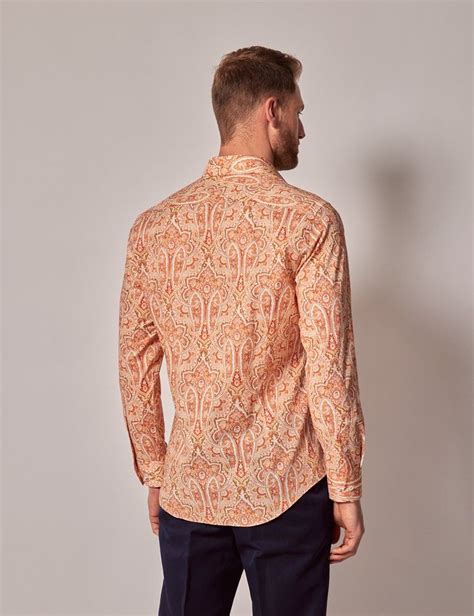 Men S Orange White Paisley Slim Shirt Hawes Curtis