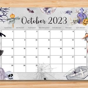 Editable October Calendar Spooky Halloween Printable Etsy