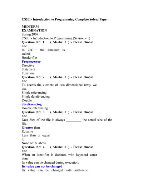 Cs201solved Midtermpapers 22020 Cs201 Introduction To Programming