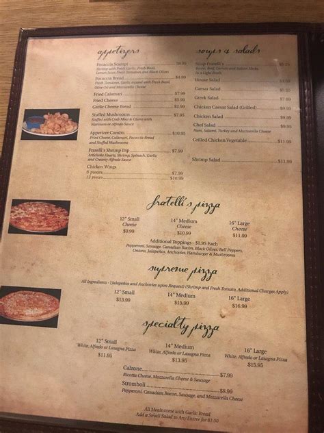 Menu At Fratelli S Italian Grille Pizzeria Slidell