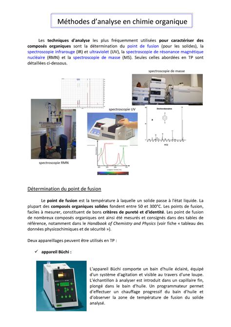 Fiche 8 Méthodes d analyse en chimie organique Méthodes danalyse