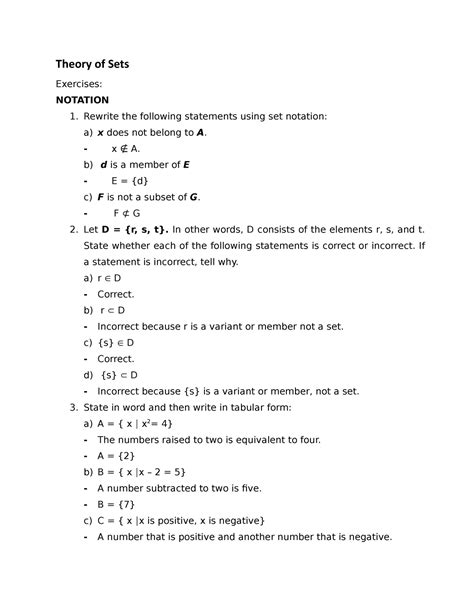 Theory Of Sets Theory Of Sets Exercises Solved Problems Notation 1