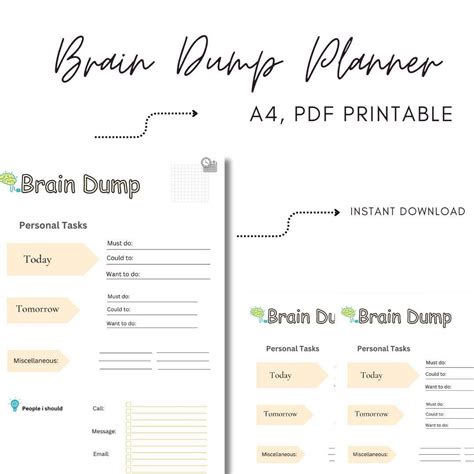 Brain Dump Template Planner Printable For Daily Tasks Instant Pdf