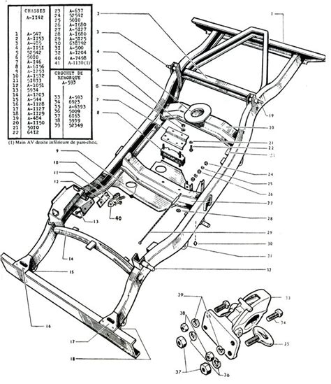 Vue éclatée et nomenclature chassis Willys MB Jeep m g Willys