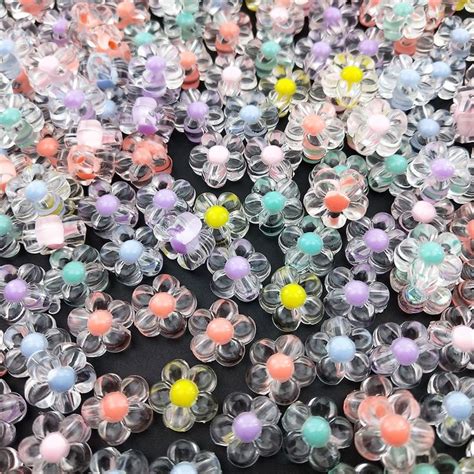 Flowers Beads Mm Clear And Matte Acrylic Sunflowers Spacer Beads