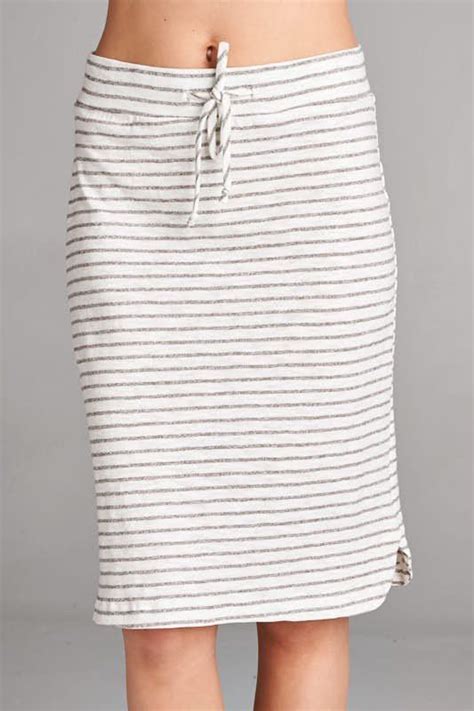 Striped Knee Length Skirt Jersey Knit Skirt Stripe Skirt Casual