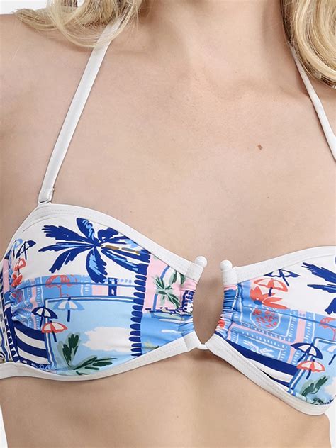 Time And Tru Scenic Print Women S Bandeau Bikini Top With Removable Halter Strap And Adjustable