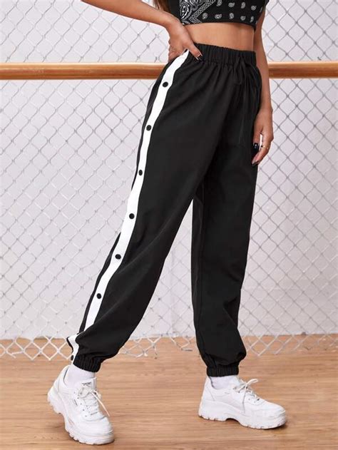 Shein Ezwear Pantalones Deportivos De Lado De Rayas De Cintura Con