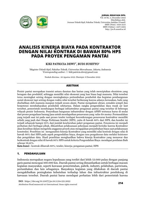 PDF Analisis Kinerja Biaya Pada Kontraktor Dengan Nilai Kontrak Di