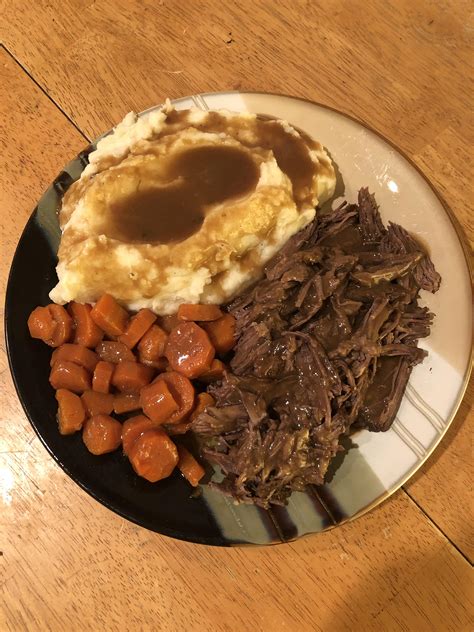 Homemade Pot Roast Mashed Potatoes Carrots And Gravy R FoodPorn