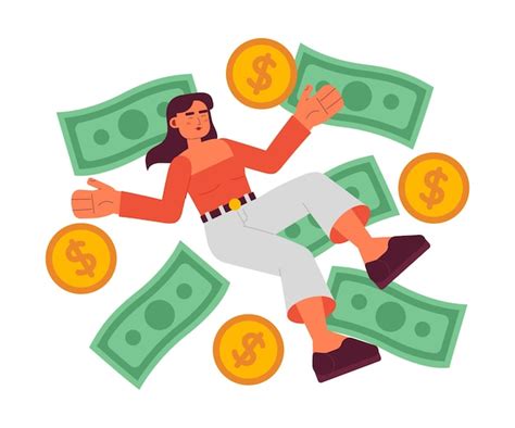 Premium Vector Happy Woman Among Money 2d Vector Isolated Spot