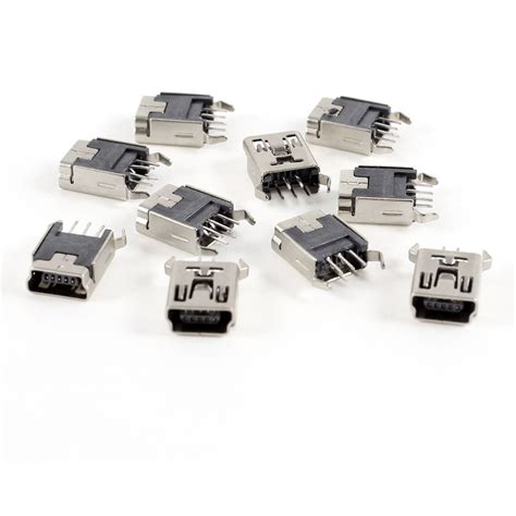 Uxcell 10 Pcs Mini Usb Connector Compact Mini Usb Type B Female Socket 5 Pin 90