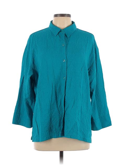 White Stag Solid Colored Teal Long Sleeve Blouse Size L 56 Off Thredup