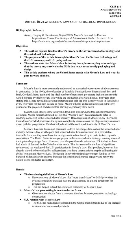 Article Review Template Csis Article Review John Felix