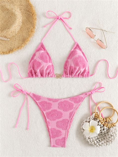 Random Floral Pattern Halter Triangle Tie Side Bikini Swimsuit SHEIN UK