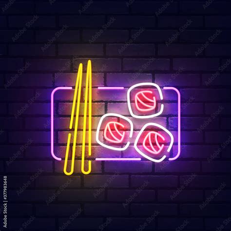 Sushi Neon Sign Glowing Neon Light Signboard Of Sushi Bar Sign Of