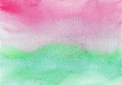 Watercolor pink and green ombre background texture. Stains on paper ...