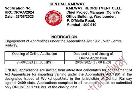 Central Railway Apprentice Recruitment