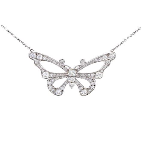 Tiffany And Co Enchant Diamond Platinum Butterfly Pendant Necklace At