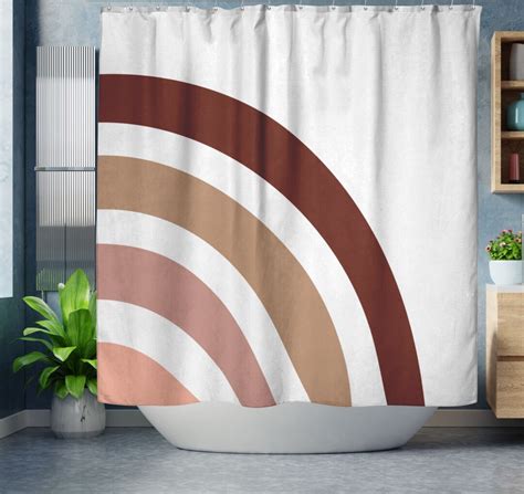 Boho Shower Curtain Terracotta Pink And Beige Abstract Rainbow Modern