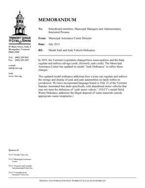 Fillable Online Vlct Model Junk And Junk Vehicle Ordinance Vlct