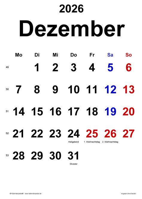 Kalender Dezember Als Excel Vorlagen