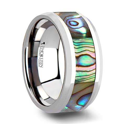 Maui Tungsten Wedding Band With Mother Of Pearl Inlay 4 Mm 10 Mm