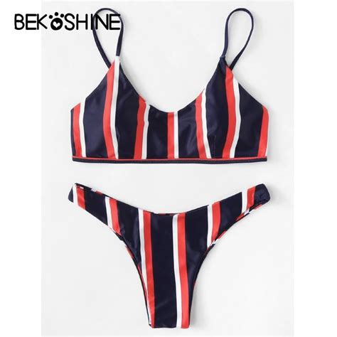 Bekoshine Striped Swimwear Solid Women Bikini Se Black Bandage Swimsuit