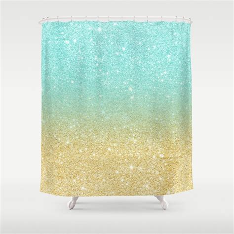 Modern Robbin Egg Blue Glitter Ombre Gold Glitter Shower Curtain By