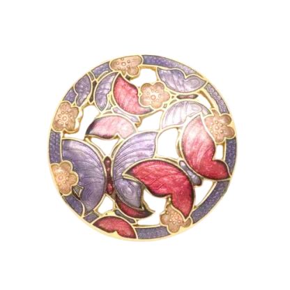 Vintage Cloisonne Enamel Butterfly Circle Brooch QB Vintage