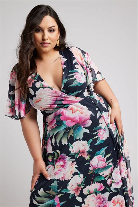 Yours London Plus Size Navy Blue Floral Print Wrap Maxi Dress Yours