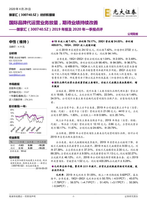 2019年报及2020年一季报点评：国际品牌代运营业务放量，期待业绩持续改善