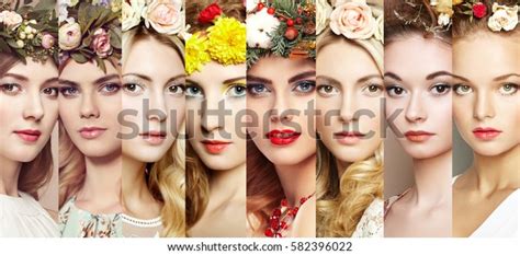 Beauty Collage Faces Women Beautiful Women Stock Photo 582396022