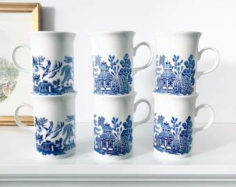 Churchill Blue Willow Tall Mugs Etsy