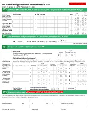 Fillable Online Household Application For Free And Reduced