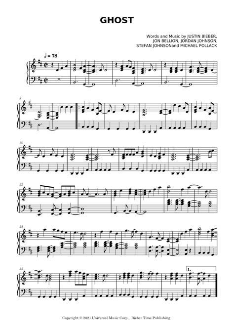 Ghost Justin Bieber Sheet Music For Piano Solo Easy