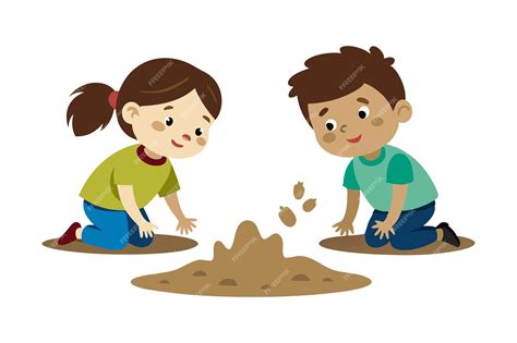 Premium Vector | Children digging and playing with dirt