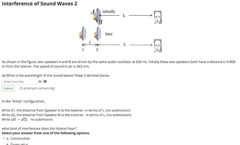 Solved Interference of Sound Waves 2 initially L later A B | Chegg.com