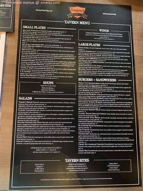 Menu at Tommy’s Tavern + Tap pub & bar, Bridgewater