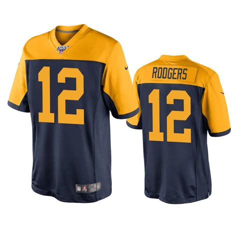 Green Bay Packers Aaron Rodgers Navy 100th Season Throwback Jersey ...