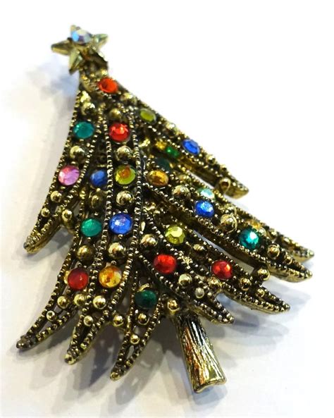 Vintage Signed Hollycraft Christmas Holiday Tree Brooch At 1stdibs