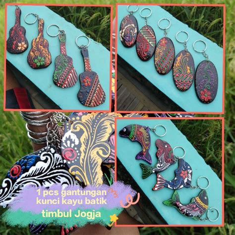 Jual Pcs Gantungan Kunci Kayu Motif Batik Jogja Souvenir Malioboro