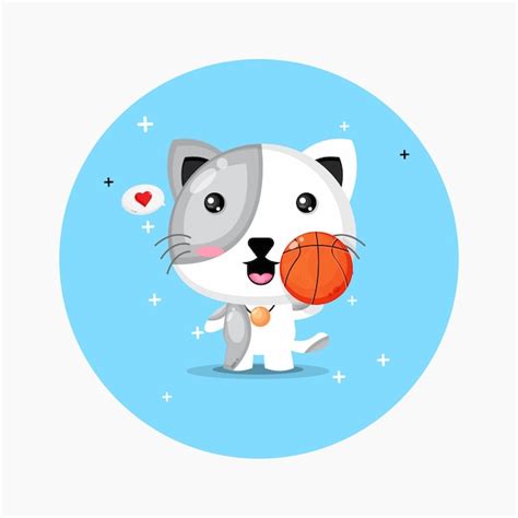 Gato Fofo Jogando Basquete Vetor Premium