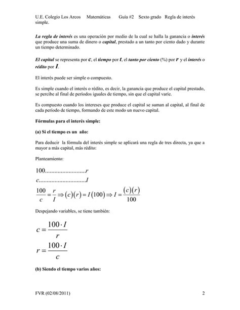 Guía 2 Regla De Interés Simple 1 Pdf